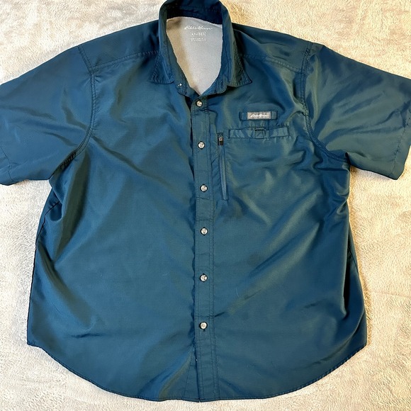 Eddie Bauer Travex Shirt Mens Ripstop‎ Button Down Hiking Fishing Polyester XXL - Picture 1 of 10